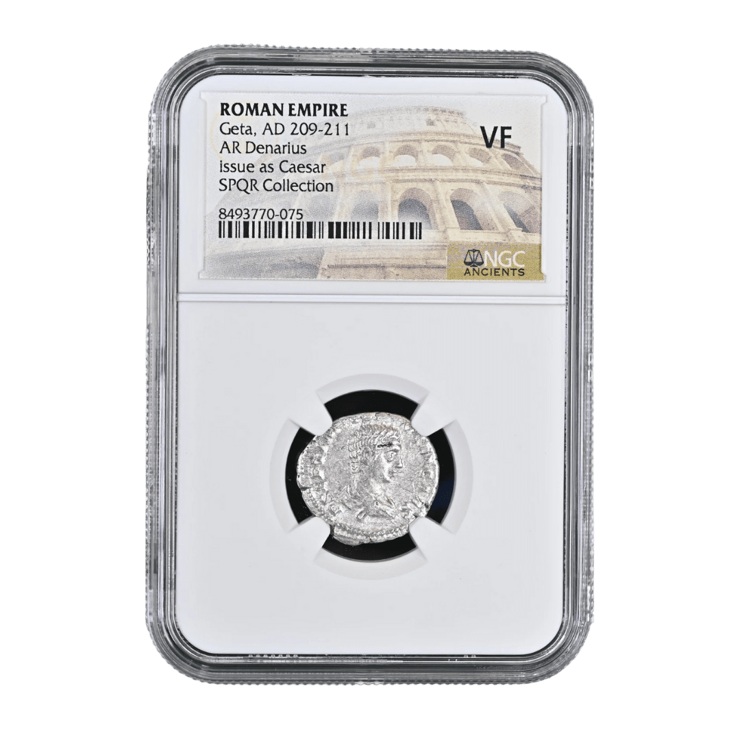 Geta as Caesar AR Denarius — Silver of a Doomed Heir in Rome’s Severan Court (AD 209–211) - Kinzer Coins