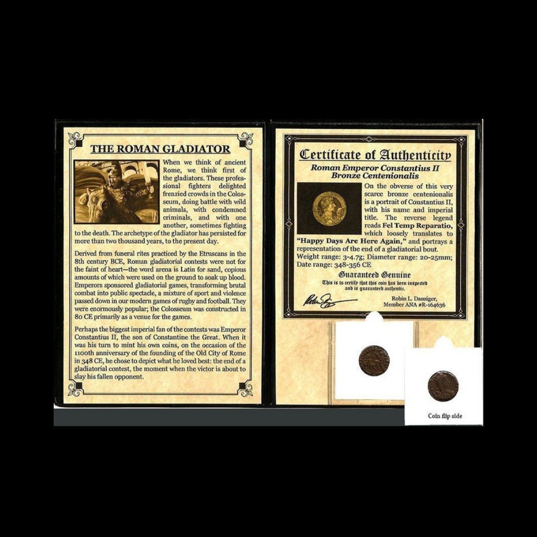 Gladiator: Roman Coin of Emperor Constantius II (about 1670 years ago) - Kinzer Coins