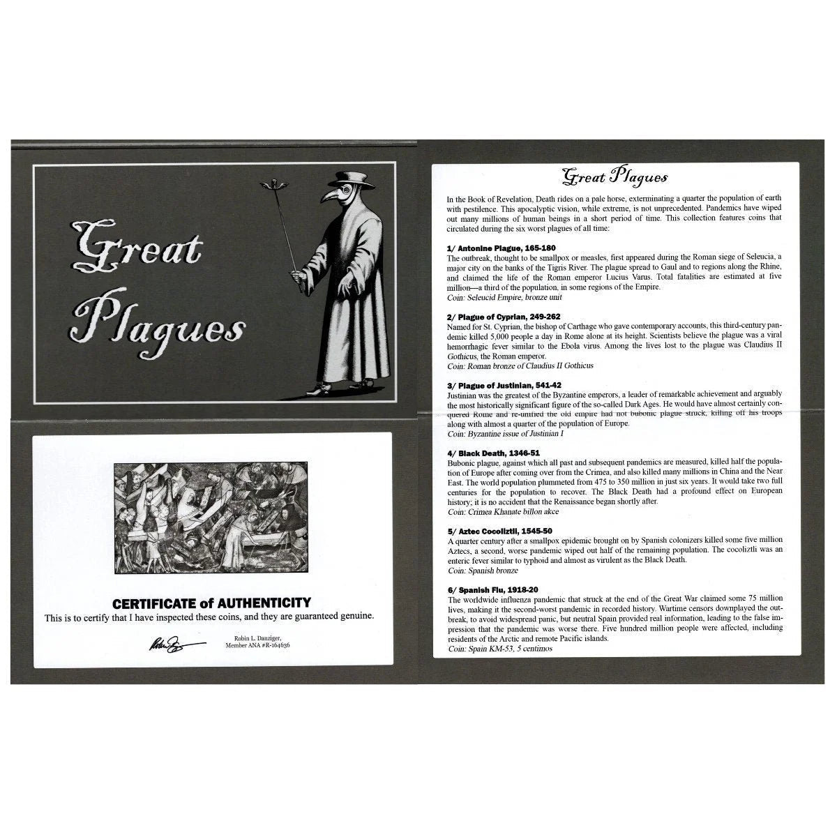 Great Plagues: Collection of Six Coins from Major Pandemic Periods (various dates) - Kinzer Coins