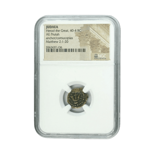 Herod the Great: Builder of the Second Temple — Judaean Bronze Prutah (NGC HG) - Kinzer Coins