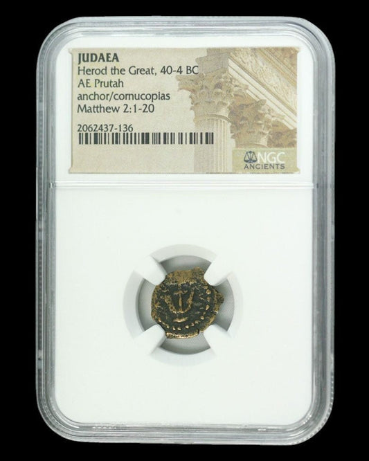 Herod the Great: Builder of the Second Temple — Judaean Bronze Prutah (NGC HG) - Kinzer Coins