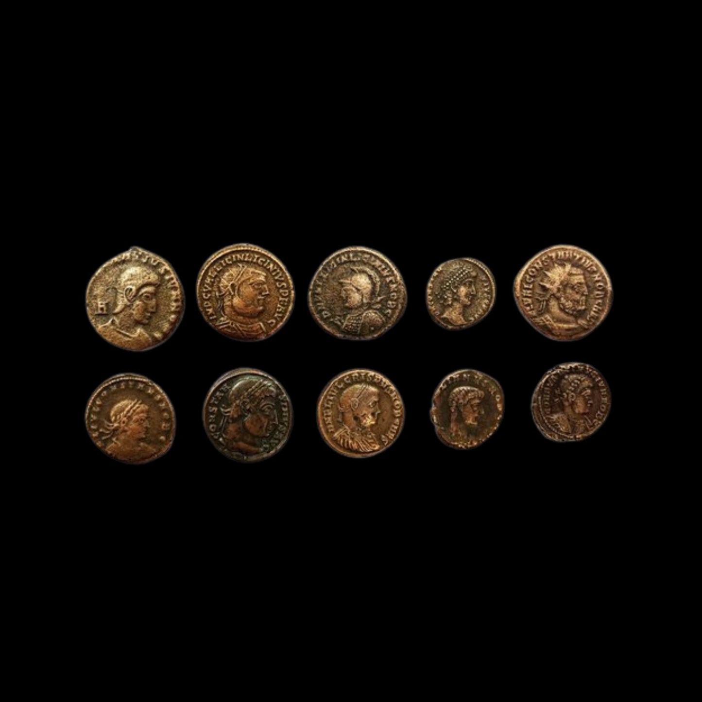 House of Constantine: Collection of 10 Roman Bronze Coins (about 1700 years ago) - Kinzer Coins