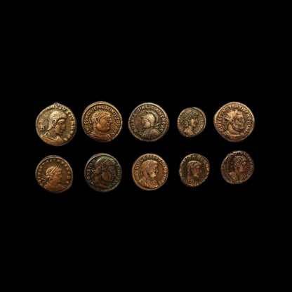 House of Constantine: Collection of 10 Roman Bronze Coins (about 1700 years ago) - Kinzer Coins