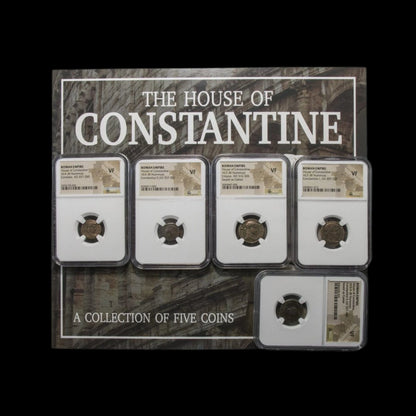 House of Constantine: Collection of Five NGC - Certified Roman Bronze Coins (about 1680 - 1700 years ago) - Kinzer Coins