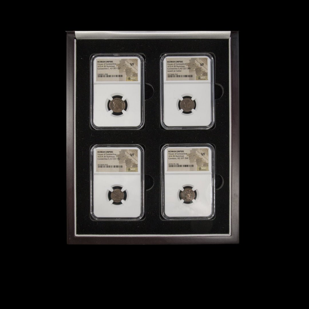 House of Constantine: Collection of Four NGC - Certified Roman Bronze Coins (about 1680 - 1700 years ago) - Kinzer Coins