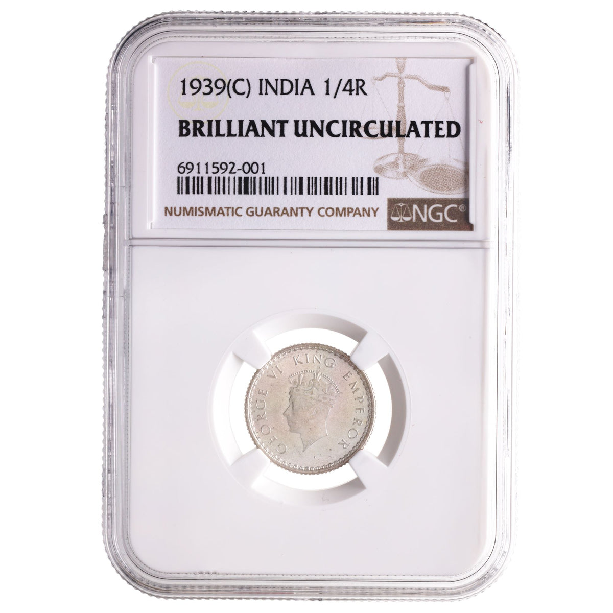 India George VI 1939 Silver Quarter Rupee — representative supplier photograph 1