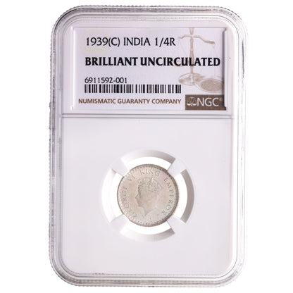 India George VI 1939 Silver Quarter Rupee — representative supplier photograph 1