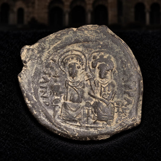 Justin II & Sophia Ancient Byzantine Bronze Follis — Constantinople Mint (AD 565–578) - Kinzer Coins