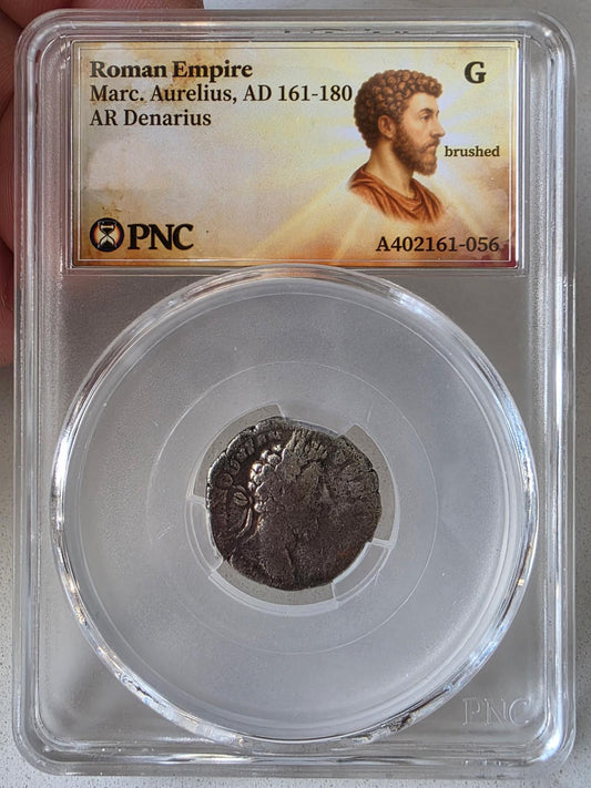 Marcus Aurelius Silver Denarius — The Philosopher on the Throne (PNC Certified) - Kinzer Coins