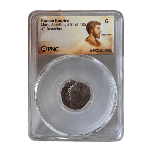 Marcus Aurelius silver denarius PNC certified obverse portrait