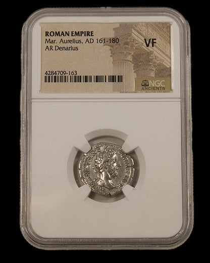 Roman Denarius of Marcus Aurelius NGC | Stoic Philosopher Emperor (AD 161–180)