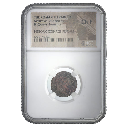 Maximian Quarter Nummus — NGC Certified; original photograph, NGC holder and label
