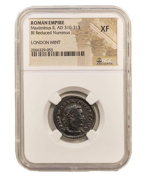 Maximinus II Daza Bronze — London Mint — NGC; original NGC holder and label photograph