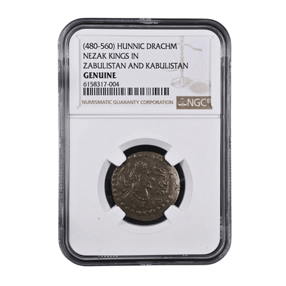 Nezak Huns Silver Drachm — Kabul Region Issue, 6th Century AD, NGC - Certified - Kinzer Coins