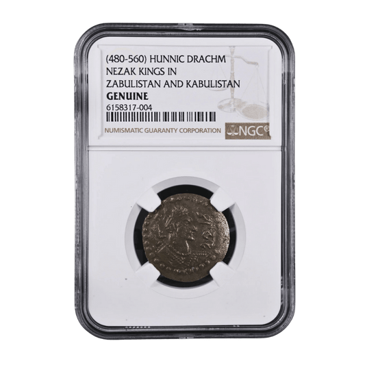 Nezak Huns Silver Drachm — Kabul Region Issue, 6th Century AD, NGC - Certified - Kinzer Coins