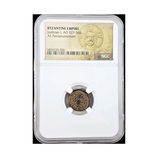 NGC Pentanummia of Justinian I — Byzantine Empire (HG) - Kinzer Coins