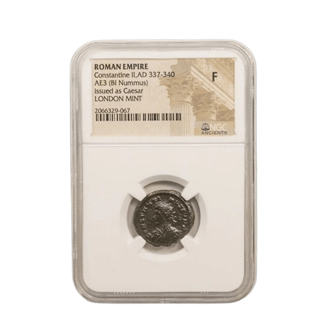Roman Bronze AE: Constantine II, Son of Constantine the Great, London Mint (NGC F) - Kinzer Coins