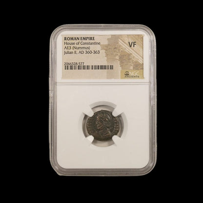 Roman Bronze Coin of Emperor Julian II as Augustus – The Last Pagan Ruler of Rome (about 1,660 years ago), Certified in NGC Holder - Kinzer Coins