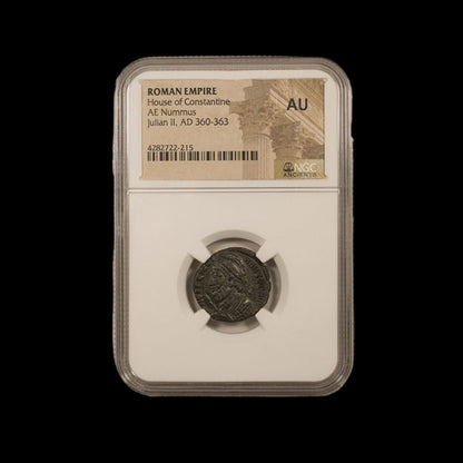 Roman Bronze Coin of Emperor Julian II as Augustus – The Last Pagan Ruler of Rome (about 1,660 years ago), Certified in NGC Holder - Kinzer Coins