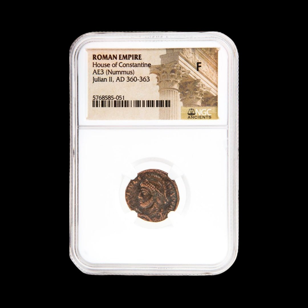 Roman Bronze Coin of Emperor Julian II as Augustus – The Last Pagan Ruler of Rome (about 1,660 years ago), Certified in NGC Holder - Kinzer Coins