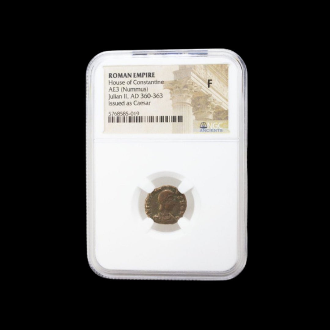 Roman Bronze Coin of Emperor Julian II – The Last Pagan Emperor of Rome (about 1,660–1,665 years ago), AE3 Bronze in NGC Holder - Kinzer Coins