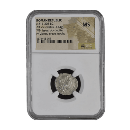 Roman Republic AR Victoriatus — Victory Erects the Trophy, Silver of Triumph in the Hannibalic War (c. 211–208 BC) - Kinzer Coins