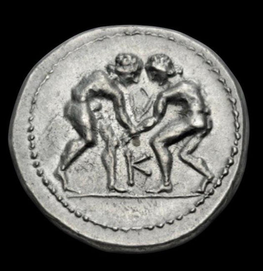 Selge, Pisidia Silver Stater (325–250 BC): Wrestlers and Slinger, Symbols of Civic Strength - Kinzer Coins