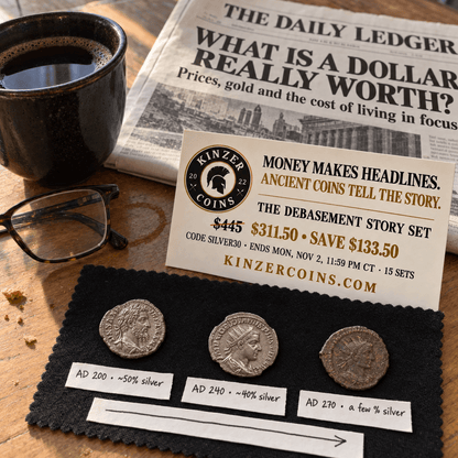 The Debasement Story Set: How Rome Took the Silver Out of Its Money (Septimius Severus, Gordian III VF NGC, Claudius II) - Kinzer Coins