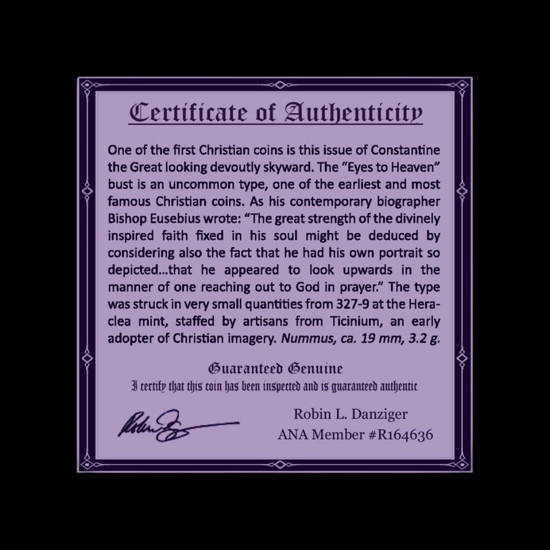 The First Christian Emperor – Constantine’s “Eyes to Heaven” Bronze Coin (4th Century AD) - Kinzer Coins