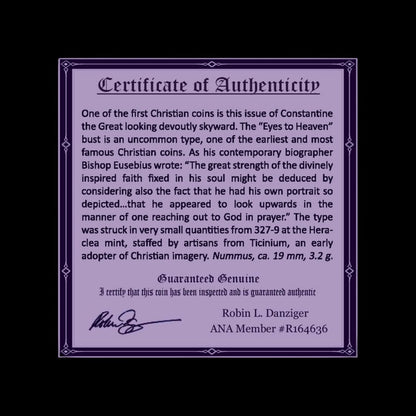 The First Christian Emperor – Constantine’s “Eyes to Heaven” Bronze Coin (4th Century AD) - Kinzer Coins