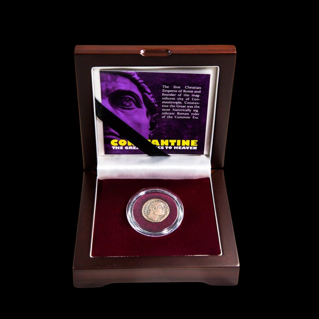 The First Christian Emperor – Constantine’s “Eyes to Heaven” Bronze Coin (4th Century AD) - Kinzer Coins