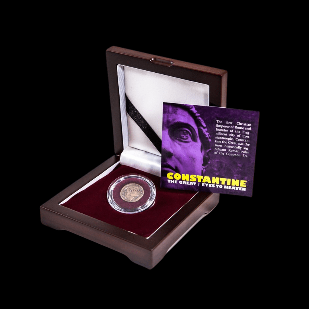 The First Christian Emperor – Constantine’s “Eyes to Heaven” Bronze Coin (4th Century AD) - Kinzer Coins