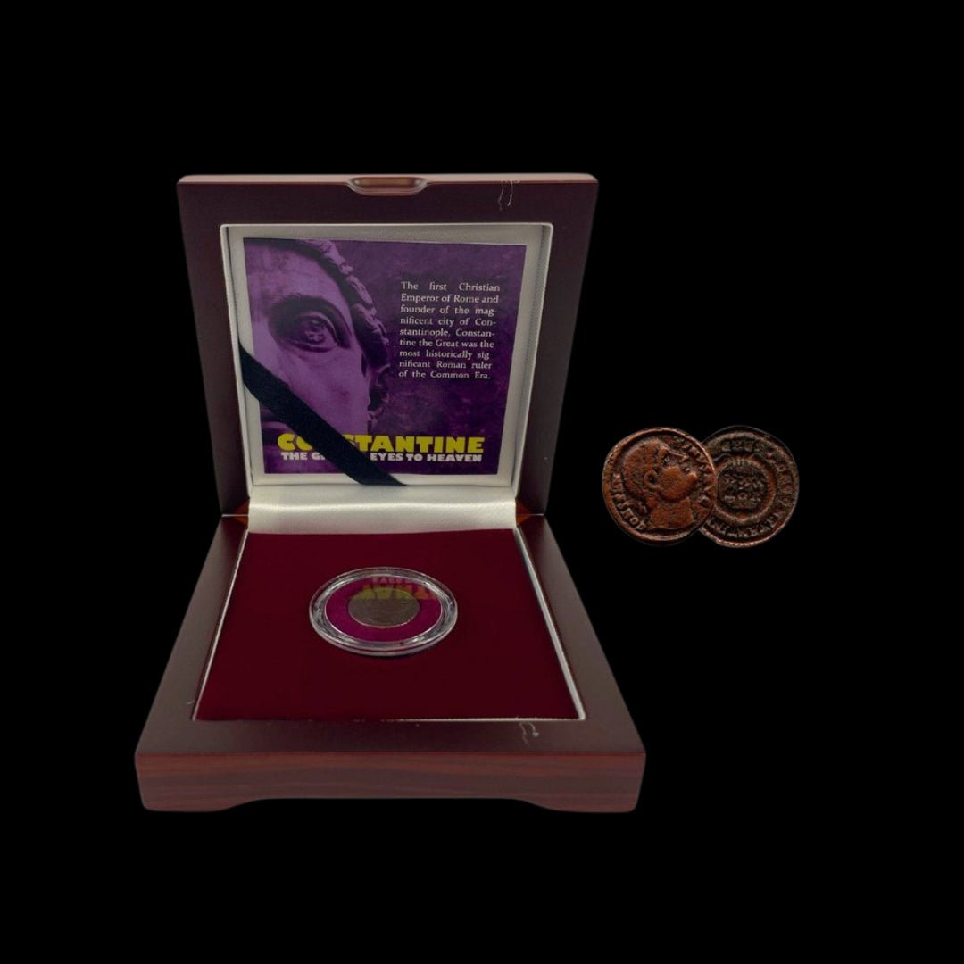 The First Christian Emperor – Constantine’s “Eyes to Heaven” Bronze Coin (4th Century AD) - Kinzer Coins