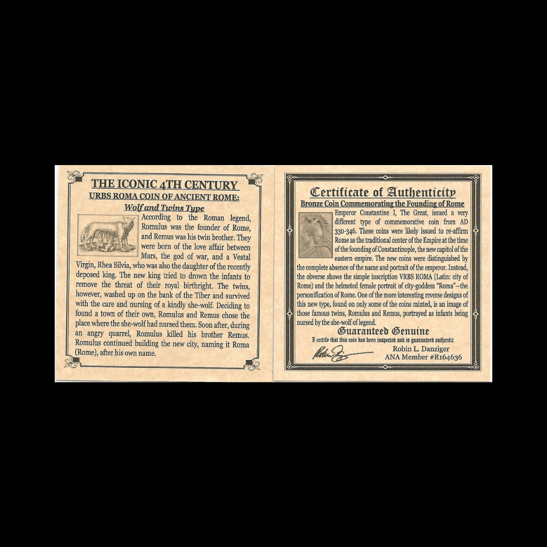 The Founding of Rome – Urbs Roma Commemorative Bronze Coin (Early 4th Century AD) - Kinzer Coins