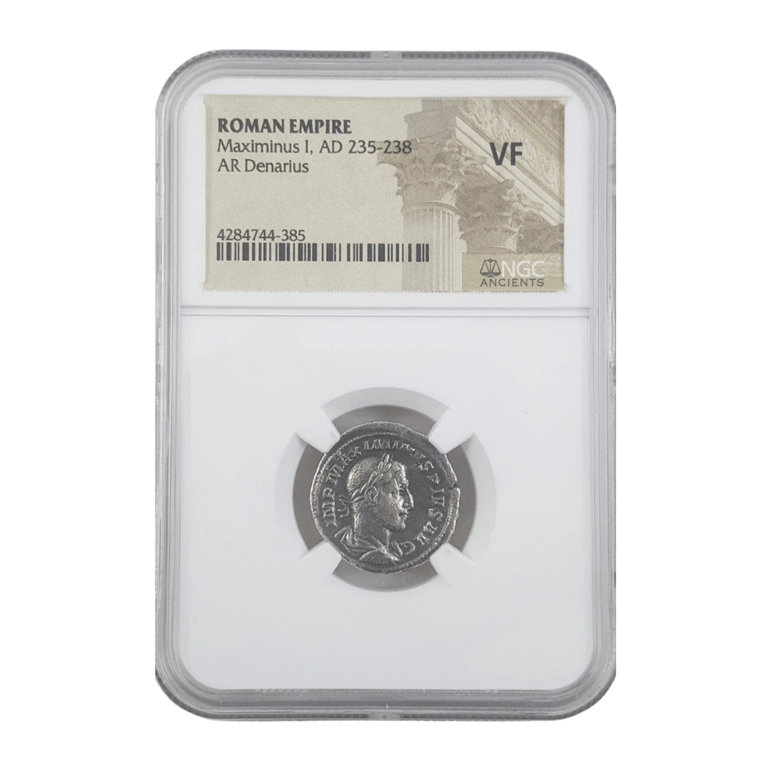 Maximinus Thrax silver denarius NGC certified obverse portrait