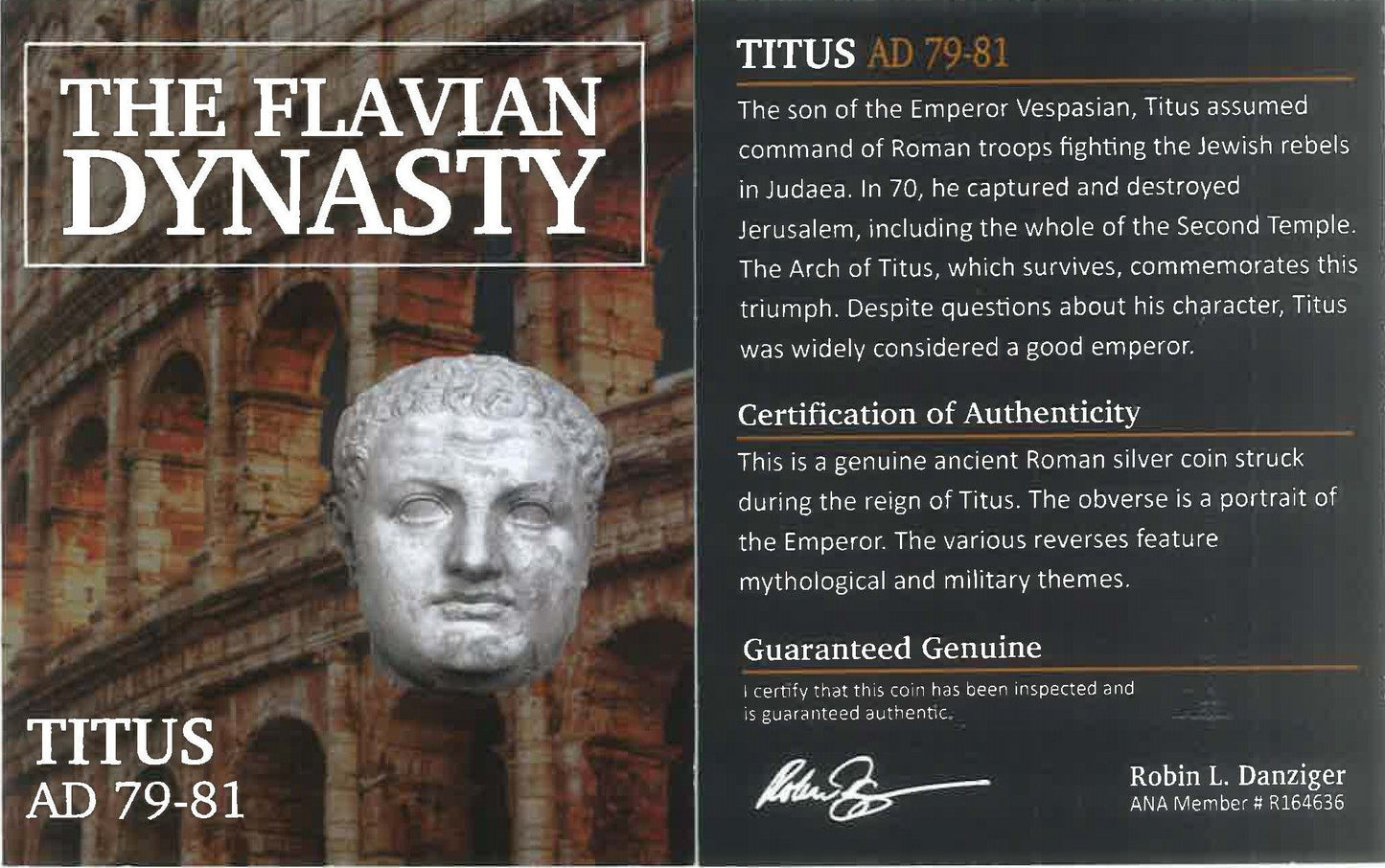 Roman Silver Denarius of Titus NGC (AD 79–81) — The Colosseum Emperor